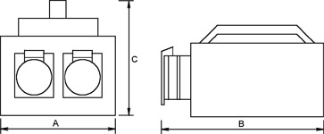 Portable / mobile single-phase safety transformers in Epoxy resin casted series ET-CEE/2 with powers of 200VA for low voltages (SELV) Sketch